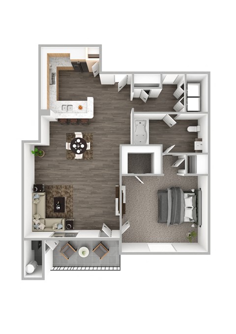 Floor plan for 1 bed, 1 bath, 724 sqft